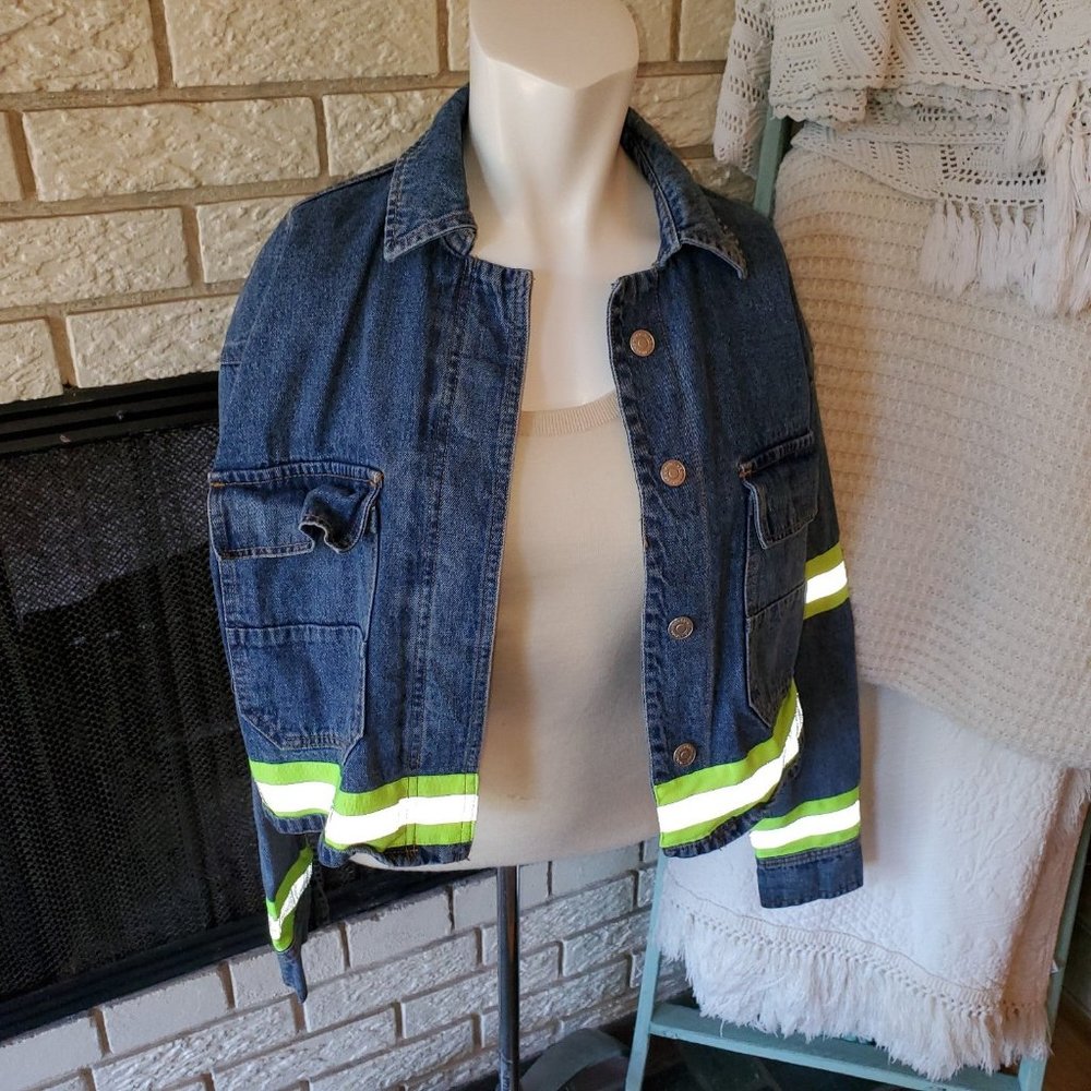 Signature 8 Indie style Denim Jean Jacket with Reflective and neon stripes S